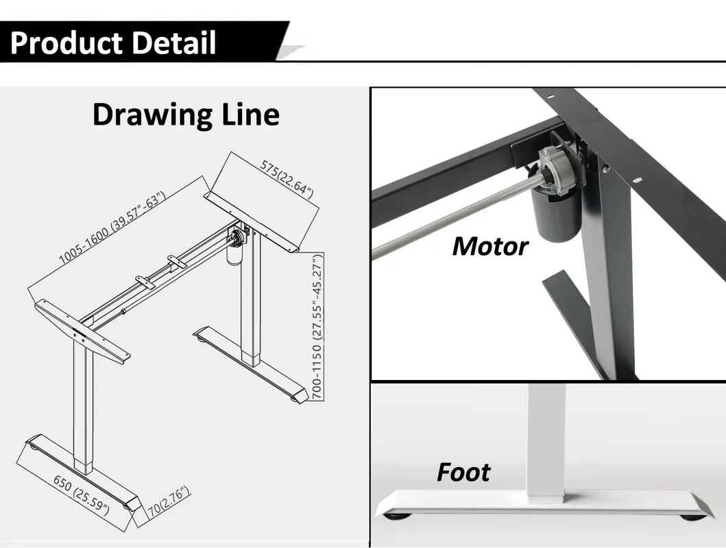 38-45 Decibel Single Motor UL Certificated Modern Standing Desk with High Quality