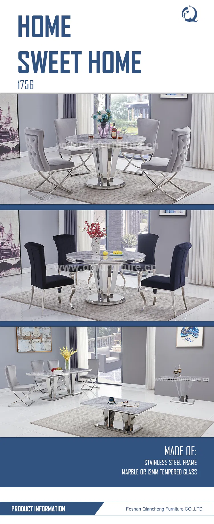 Chinese Furniture Marble Metal Dining Table Set