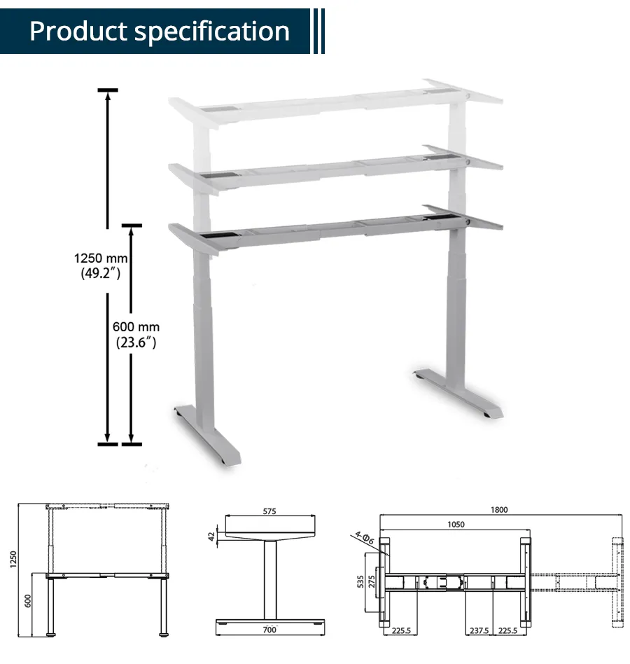 Customized Ergonomic 38-45 Decibel Dual Motor Stand up Desk