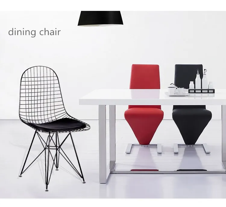 Eames Nordica Sillas Eiffel Powder Coated Replica Black Metal Wire Outdoor Modern Cafe Dining Chairs with Cushion