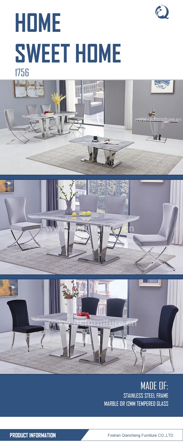 Elegant Designs 8 Seater Solid Grey Artificial Marble Dining Tables
