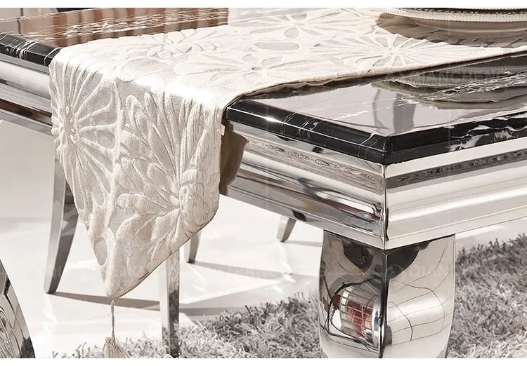 European Luxury Dining Set Black Glass Top Stainless Steel Legs 6 Seater Dining Table