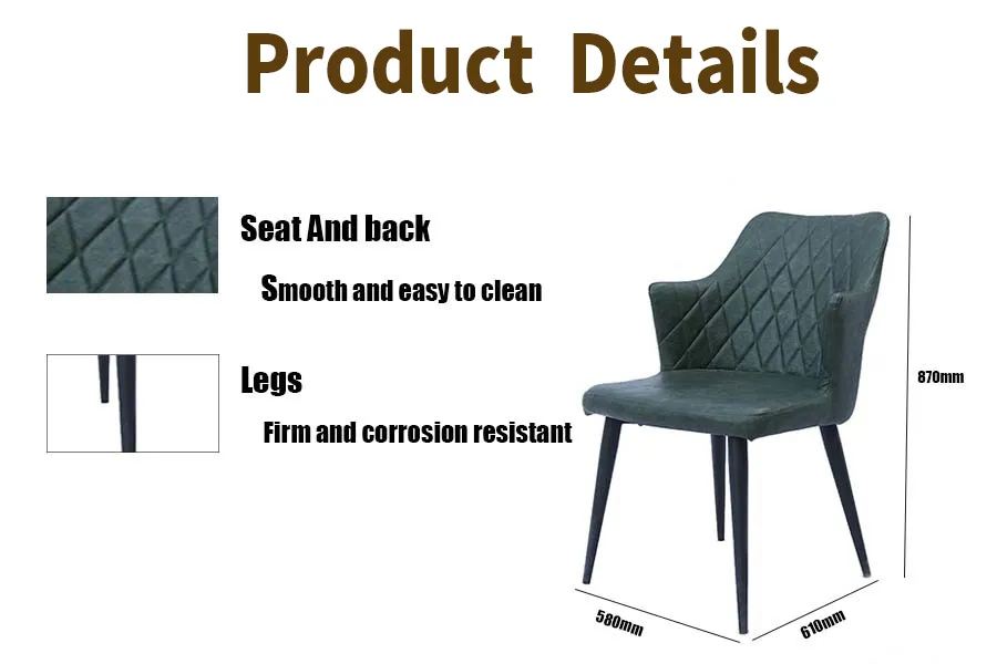 Fashion Style Home Furniture PU Back Cushion Metal Legs Dining Room Chair