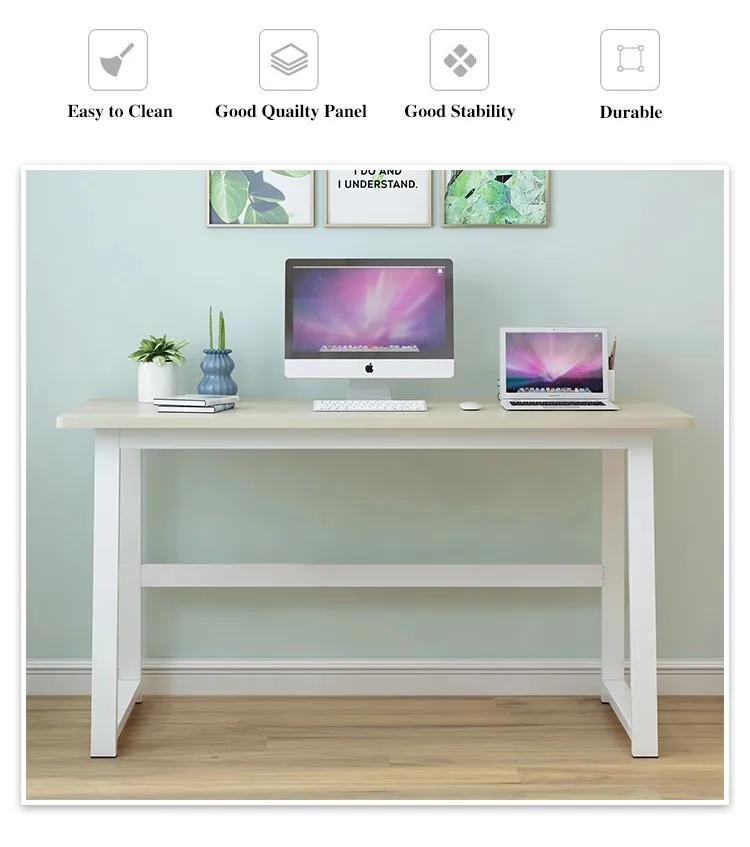 High Quality Modern Small Ergonomic Workstation Simple Style Writing Sturdy Study Computer Desk with Metal Frame for Small Spaces Home Office/