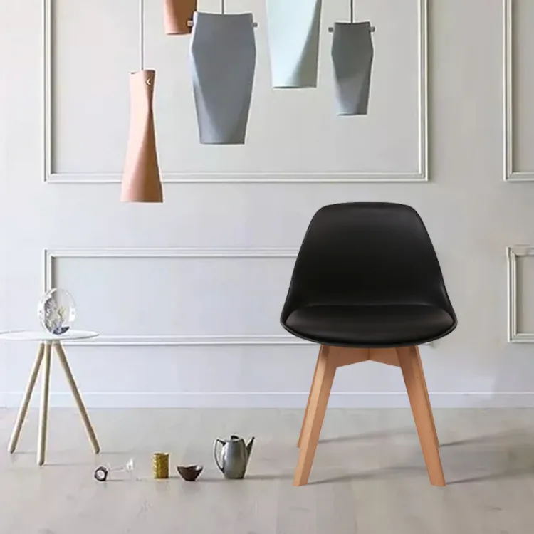 Italian New Style Wood Legs Plastic PVC Upholstery Garden Dining Chair