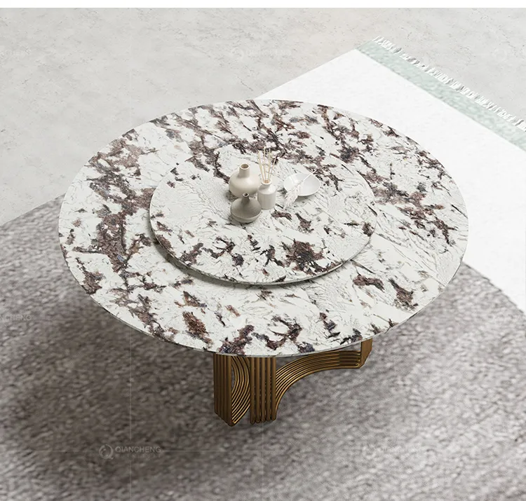 Italian Style Marble Chrome Stainless Steel Round Dining Table