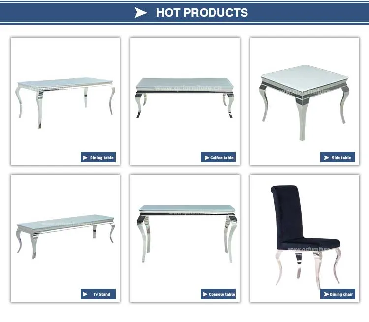 Living Room Furniture Silver Stainless Steel Dining Room Table Set