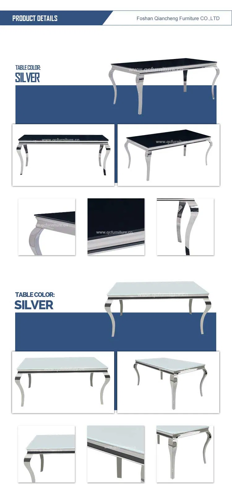 Living Room Furniture Silver Stainless Steel Dining Room Table Set