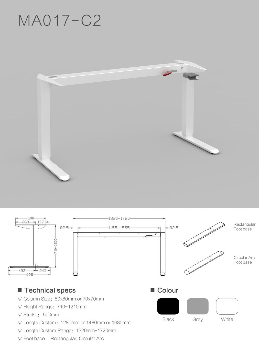 Milano Ma017 Manual Height Adjustable Standing Office Desk