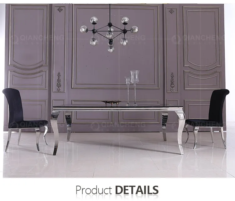 Modern Dining Furniture Silver Metal Glass Dining Table with 6seaters