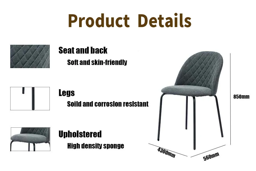 Modern Fashion Upholstered Furniture Fabric Cushion Painted Round Legs Dining Chair