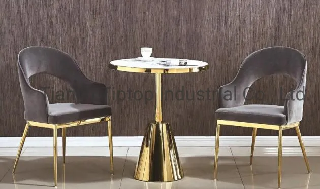 Modern Hotel Accent Chair Velvet Tufted Stainless Steel Dining Chair Arm Dining Chair