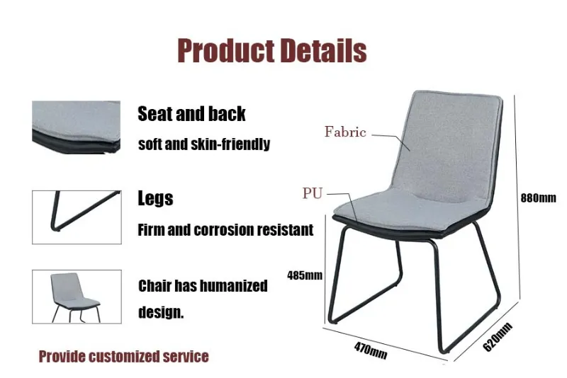 Modern Simple Design Restaurant Cafe Furniture Fabric PU Leather Dining Chair