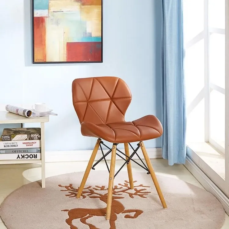 Restaurant Coffee Shop Living Room Soft Leisure Chair Sedie Solid Wood Leg Butterfly PU Leather Upholstered Dining Chair for Home