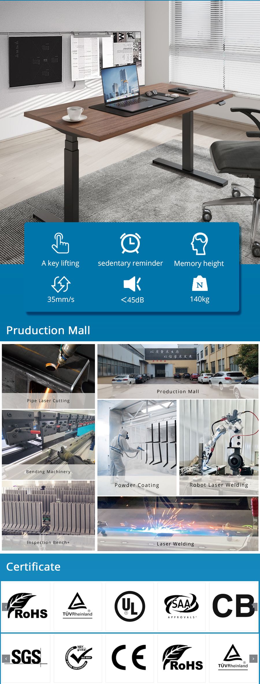 Top Selling Metal Reliable Height Adjustable Desk Only for B2b